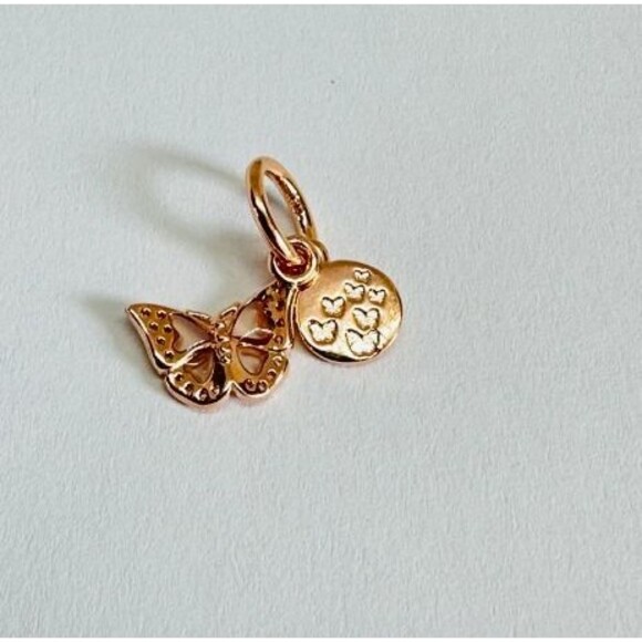 NEW Authentic Pandora rose gold pink butterfly & quote double charm - Picture 3 of 5